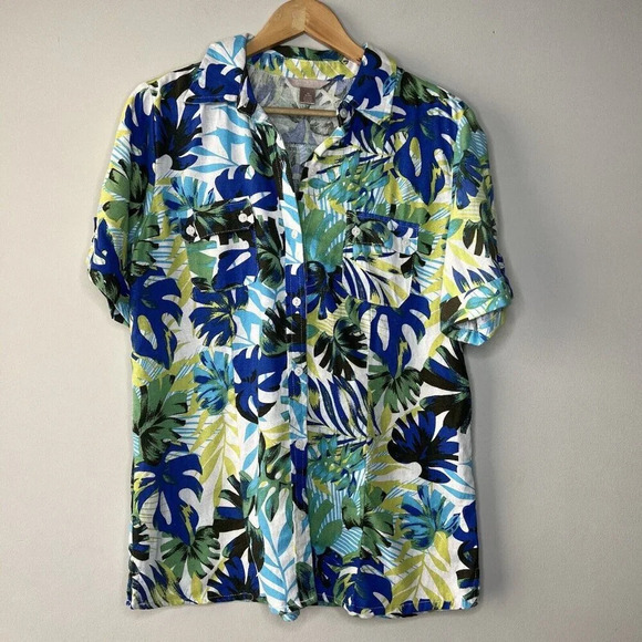 White Stag Linen Blend Button Down Short Sleeve Shirt - Picture 1 of 14